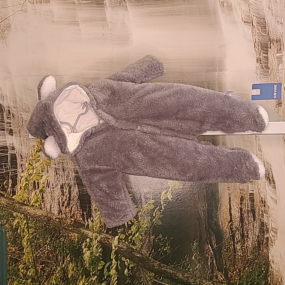 New with tags! Baby 3-6 month super soft gray hooded onesie fleece